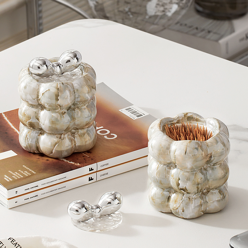 轻奢高级感陶瓷牙签筒棉签收纳盒