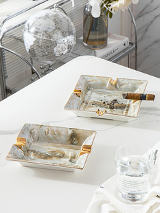 轻奢高级感大理石纹陶瓷雪茄烟灰缸欧式高档创意家用客厅装饰摆件