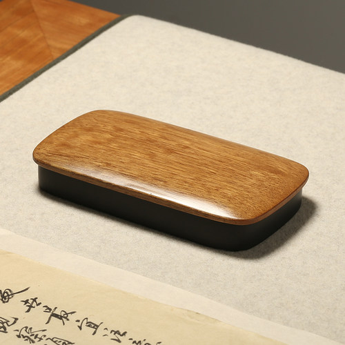 鲍林青仿宋淌池素砚台 高档原石 书法专用带盖 歙砚学生磨墨墨汁