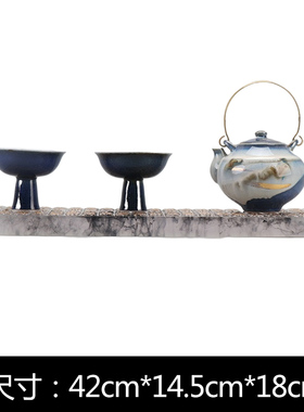 新中式创意蓝色茶具套装托盘陶瓷茶壶摆件样板房书房茶室桌面饰品