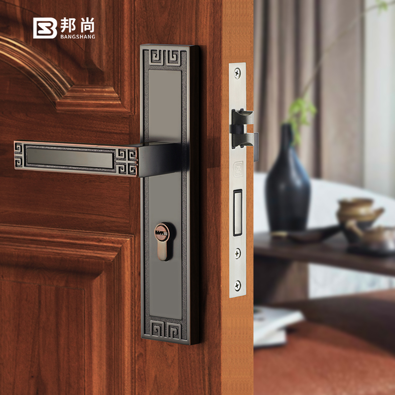 意大利邦尚新中式门锁室内卧室房门锁门把手木门黑色静音家用锁具