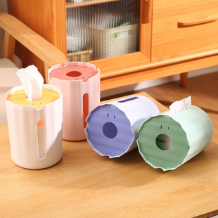 桌面创意卷纸筒家用圆形纸巾盒防尘空心纸收纳筒卫生间厕所收纳盒