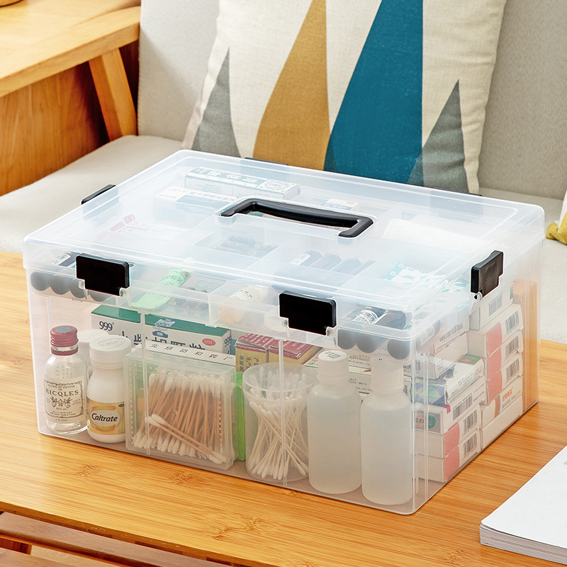 药物分类收纳盒多层家用医药箱大号药品分格塑料透明整理盒家庭装