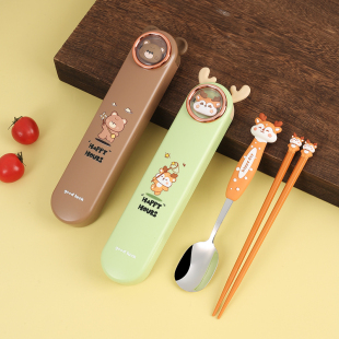 筷子勺子套装316不锈钢小学生儿童卡通便携餐具一人用上班收纳盒