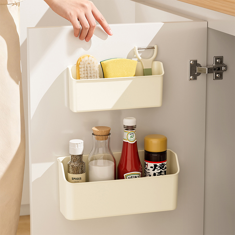 厨房柜门内侧收纳盒壁挂式免打孔浴室橱柜内保鲜膜挂架冰箱置物架