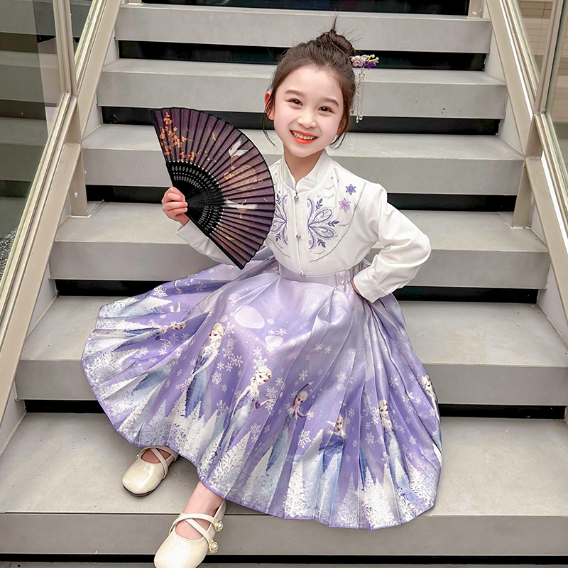 女童马面裙春装2024新款中国风儿G童古典汉服裙女宝宝唐装连衣裙