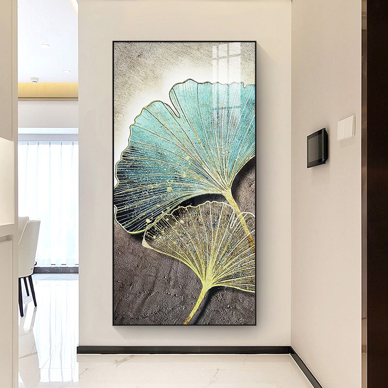 晶瓷镶钻装饰画i 入户玄关艺术铝合金边框 大幅挂画银杏叶260图片