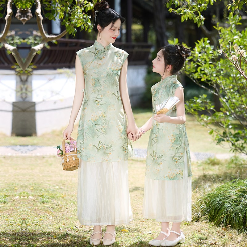 女童旗袍连衣裙夏季2025新款儿童中国风汉服新中式古风公主亲子装