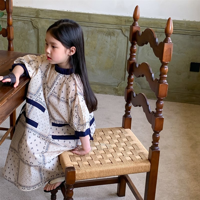 童装裙子202g4夏季女童花朵民族风韩风可爱抽绳长裙儿童韩版连衣