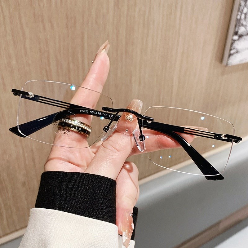 无边框近视眼镜女可配度数镜片网红方框眼睛大脸平光镜素颜显脸小