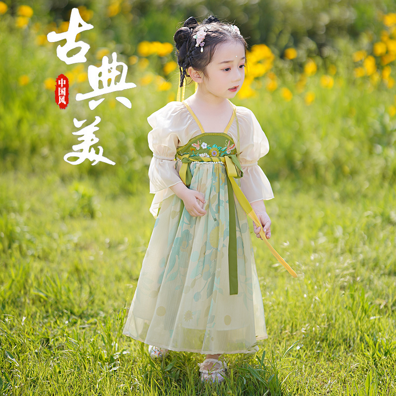 女童古风刺绣雪纺连衣裙夏季古装超仙2023新款夏装汉服襦裙新裙子