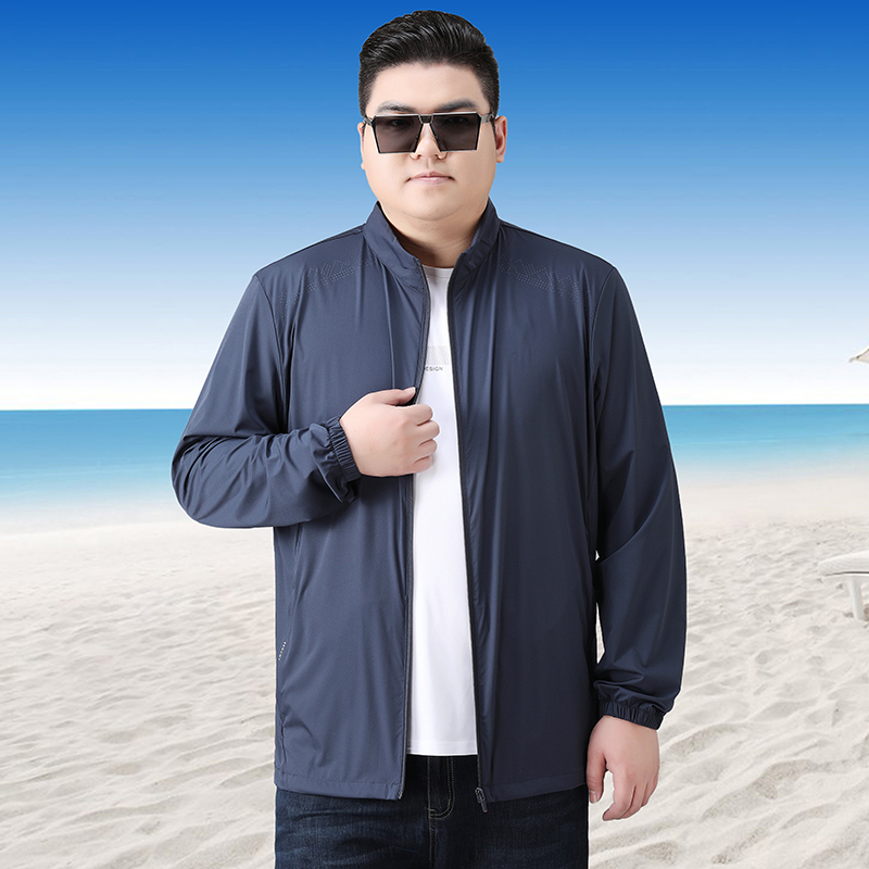 夏天男士大码轻薄透气外套胖子冰丝运动户外防晒服特大号男装夹克