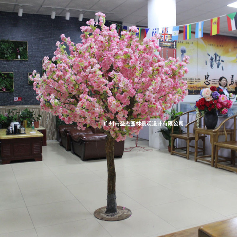 仿真樱花树厂家直销原木樱花树室内外装饰树藤条绢布假树小桃花树