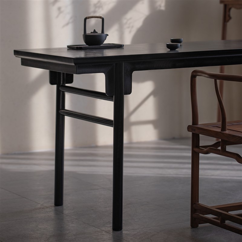 黑漆书桌榆木画案实o木茶桌书房电脑桌中式写字台宋式书画案榫卯