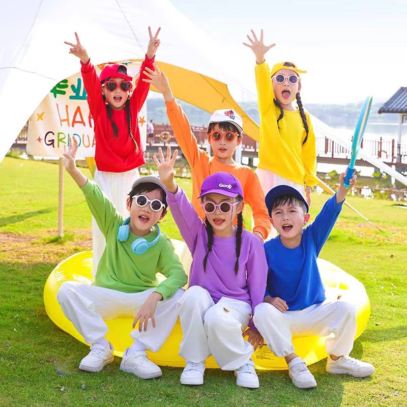 儿童啦啦队演出服糖果彩色u卫衣中小学生运动会开幕式服装合唱班