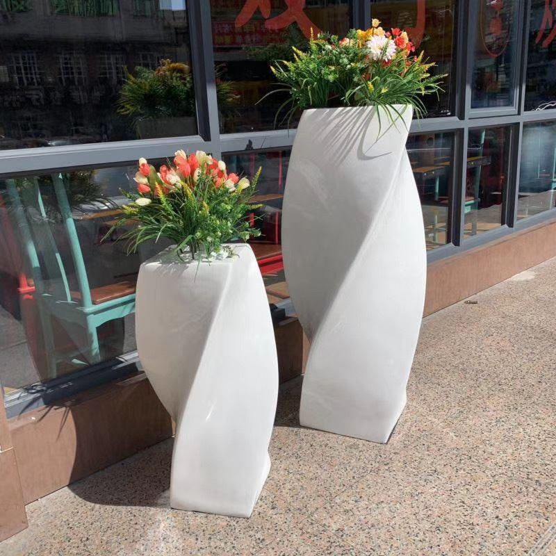 厂促玻璃纤维花盆商场扭曲形落地花瓶组合广场景观花钵酒店花器户