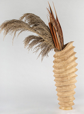 新品风土黄色螺旋造型摆件古朴肌理感花器树脂工艺品干花花插瓶