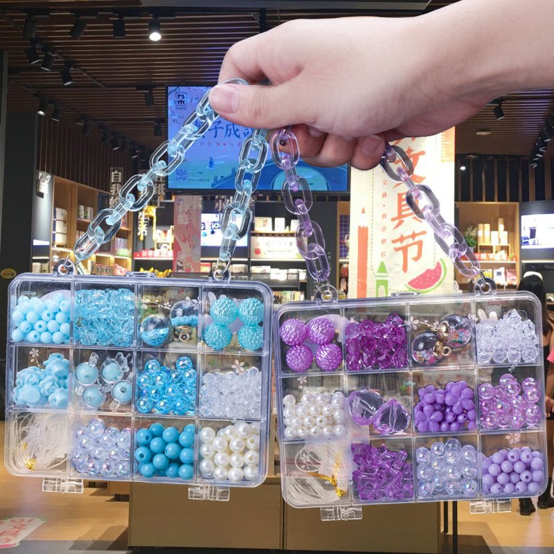 手提串珠手工diy材料编绳水晶珠子彩色儿童手R链项链可爱饰品玩具
