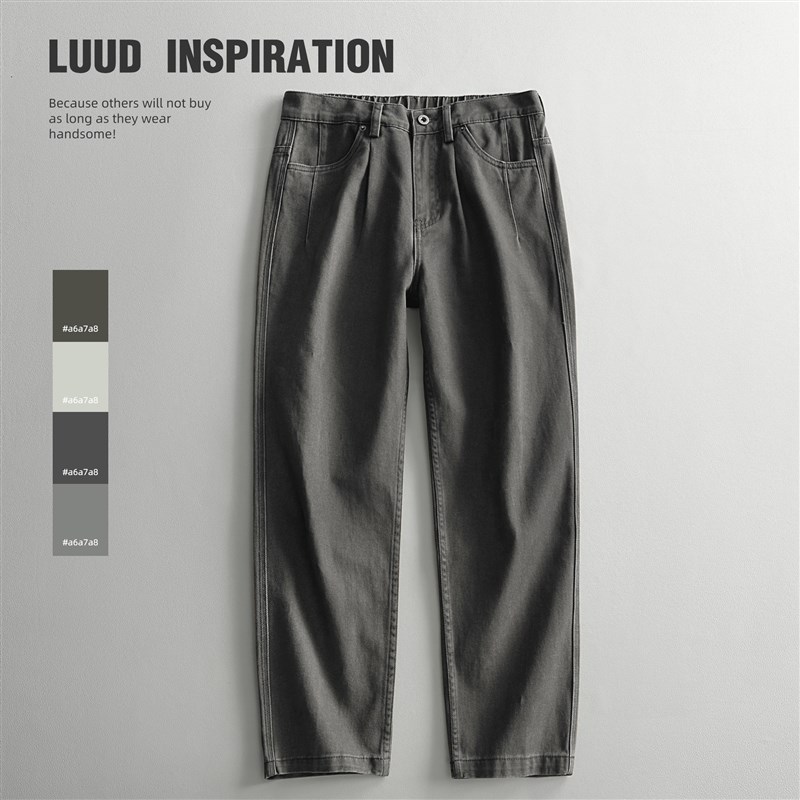 LUUD 垂坠感纯棉休闲裤男秋冬韩版简约直筒裤子潮流百搭复古长裤