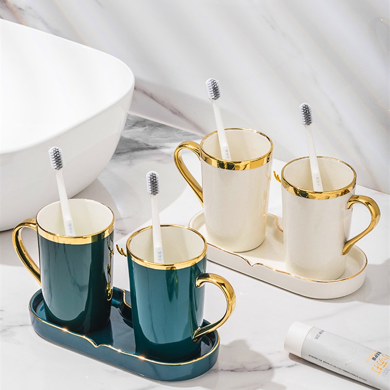 轻奢漱口杯套装家用高档刷牙杯家庭情侣洗漱杯牙具杯子牙刷置物架