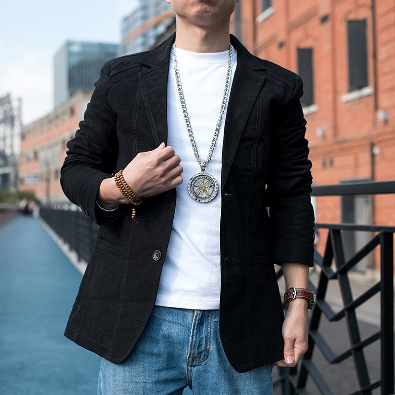 韩版修身小西服男士春秋外套 韩版休闲西装全棉 商务通勤男装上衣