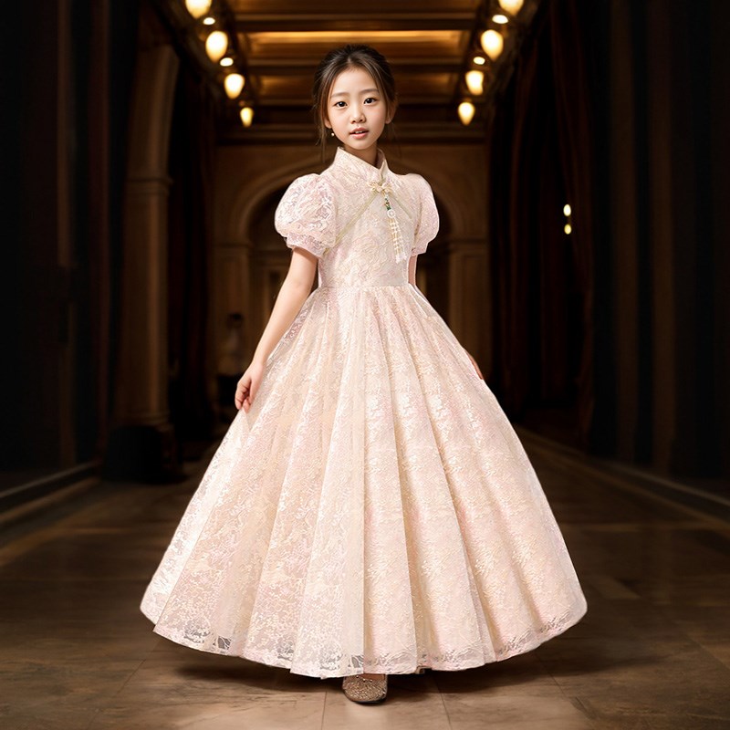 新中式礼服女童公主裙2024新款高端定制旗袍小女孩生日主持演出服