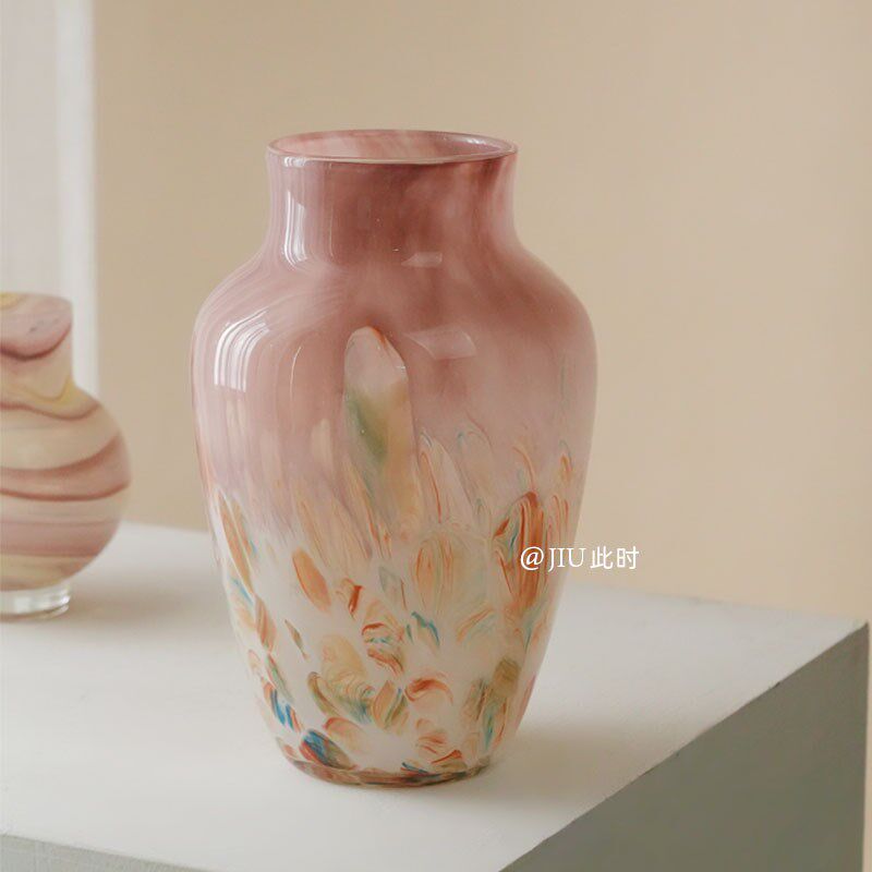 JIU此时  特别好看的花瓶轻奢高级设计感小众中古风玻璃琉璃摆件