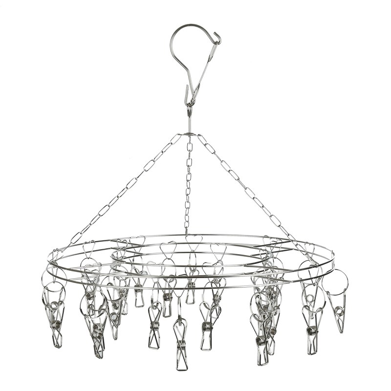 加粗晾衣架多夹子不锈钢防风挂钩圆形晾袜夹子架儿童晒内衣裤家用