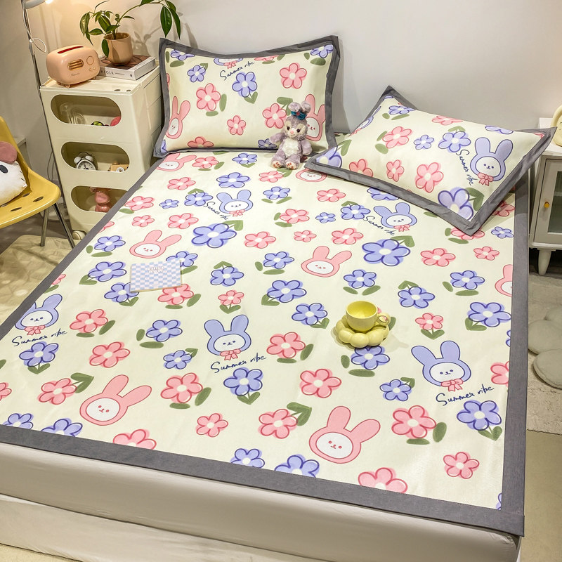 2023新款卡通凉席夏天宿舍冰丝席子可水洗软藤席夏季床笠款三件套