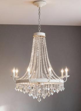 美式乡村白色做旧水晶吊灯法式奢华客厅卧室餐厅K9水晶LED装饰灯