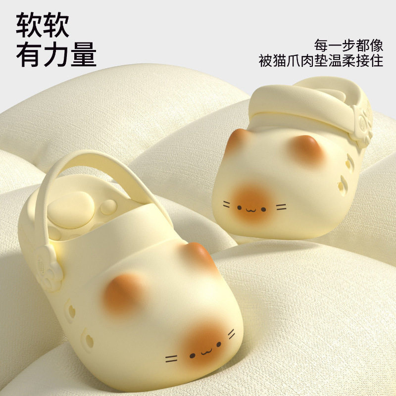 小猫咪新款可爱猫爪洞洞鞋女新款厚底勃肯半拖鞋外穿防滑eva凉拖