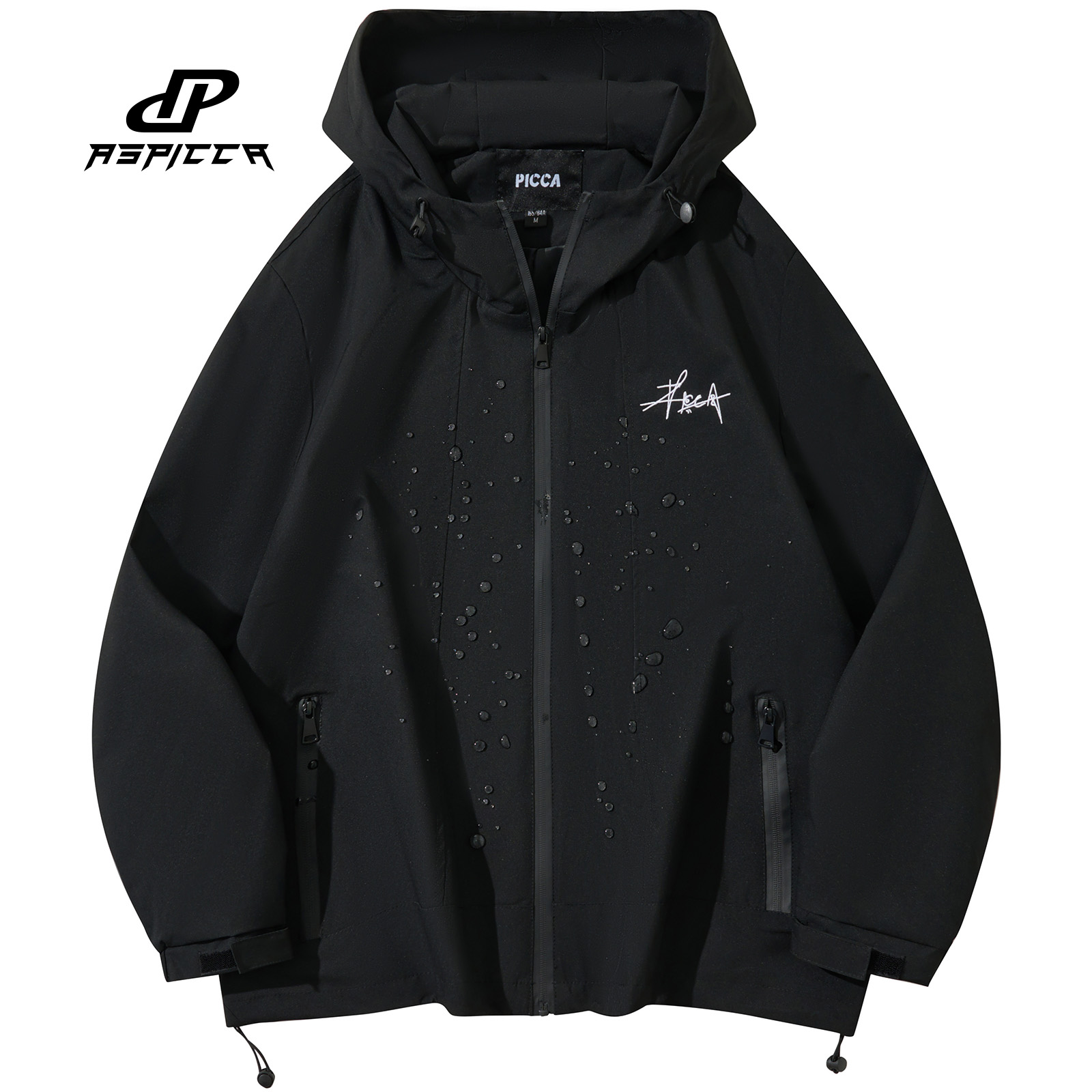 Picca刺绣字母防风防泼水宽松连帽山系户外机能风登山冲锋夹克
