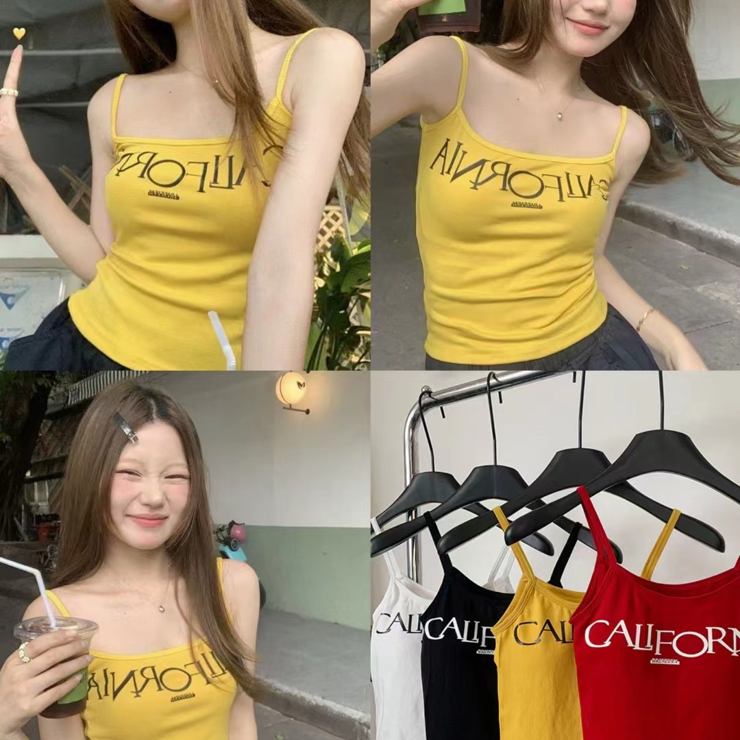 DH 纯欲风多巴胺吊带背心女内搭带胸垫一体式打底衫辣妹外穿上衣