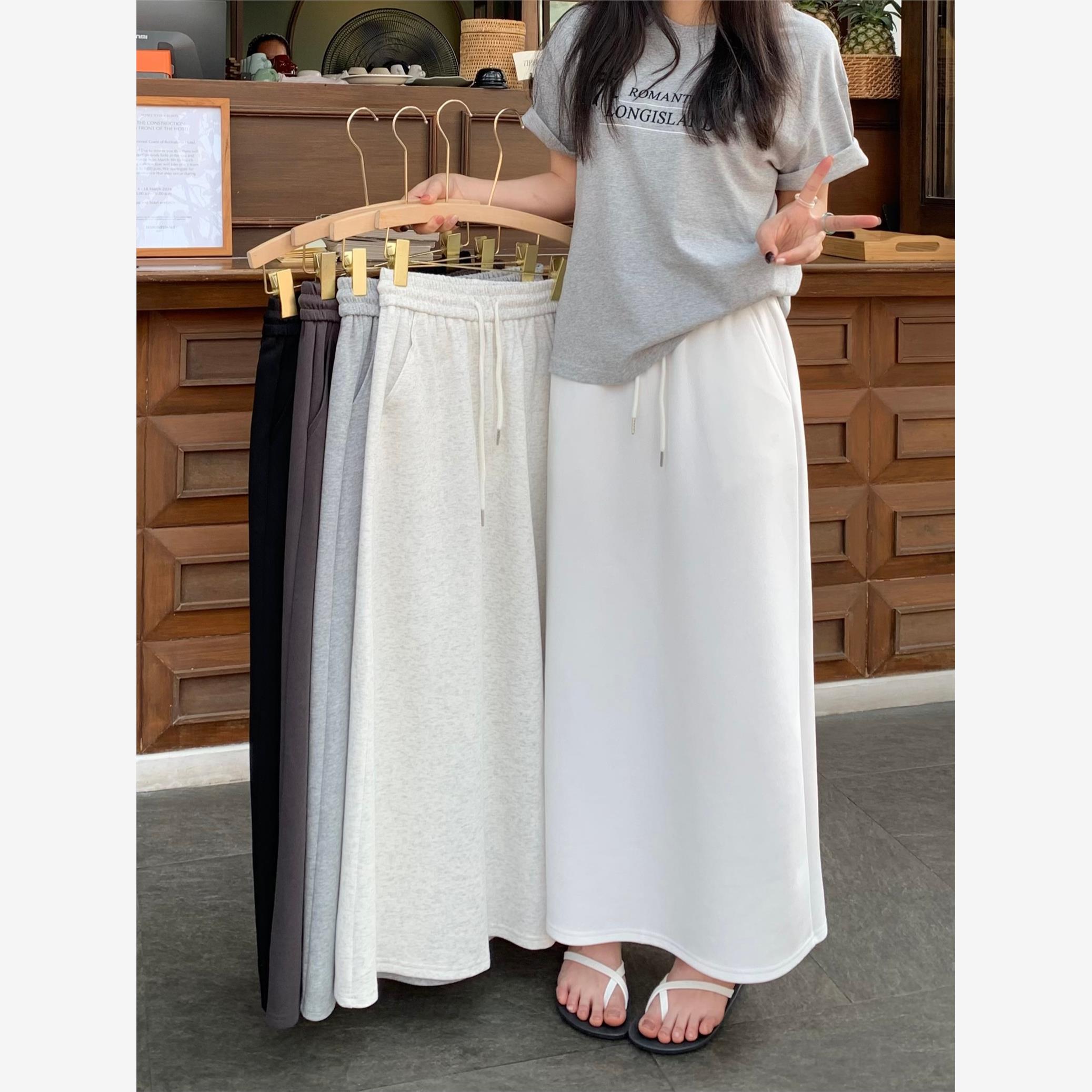 小个子新款灰色卫裙高腰直筒长裙休闲半身裙女春夏季长款运动裙子