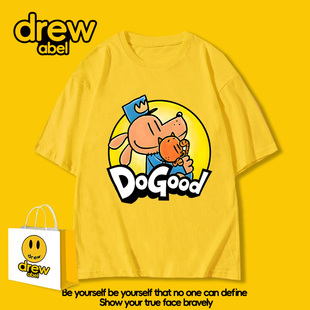 drew神探狗狗联名短袖T恤男夏季宽松体恤DOG MAN动漫周边儿童衣服