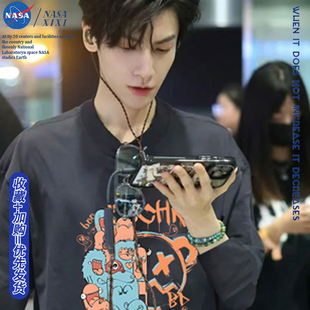NASA罗云熙同款长袖T恤男秋季卡通怪兽美式潮流2025新款衣服体恤