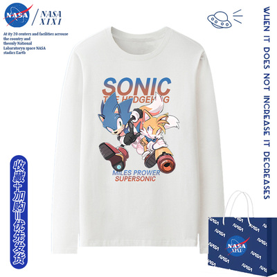 NASA刺猬索尼克联名长袖T恤男秋季塔尔斯动漫周边男童衣服打底衫