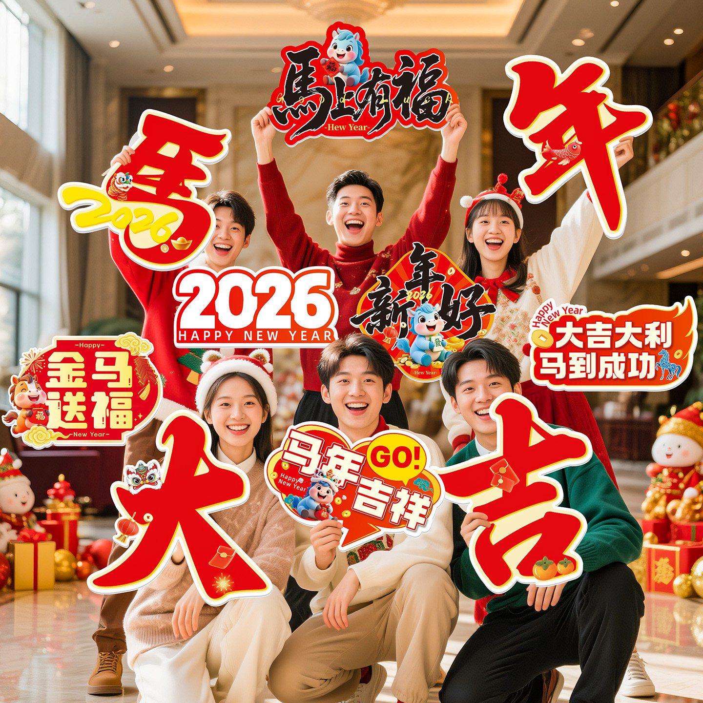 2026新年手举牌kt板公司年会团建活动拍照氛围道具仪式感场景装饰,节庆用品/礼品,节日装扮用品,淘宝优惠券,粉丝福利购,淘宝优惠卷