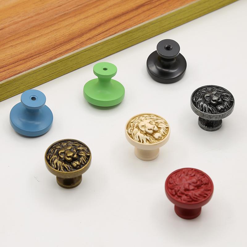 柜门抽屉单孔拉手实心橱柜衣柜彩色仿古铜手柄狮子头家具柜子把手