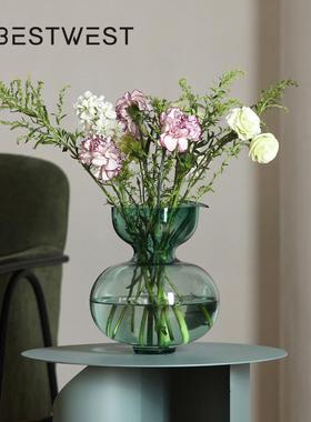 Best west 简约绿色透明花瓶摆件家居客厅餐桌花艺插花装饰品摆件
