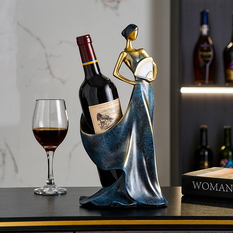 创意艺术舞女红酒架摆件家居餐厅客厅酒柜葡萄酒架装饰树脂工艺品