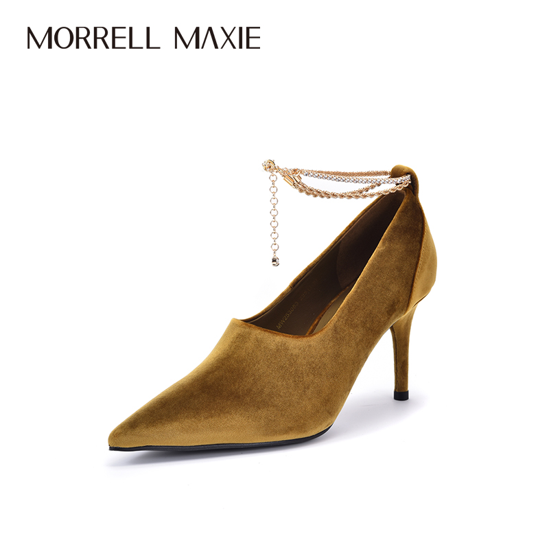 Morrell Maxie复古丝绒优雅尖头钻条细高跟鞋｜MW253083YL