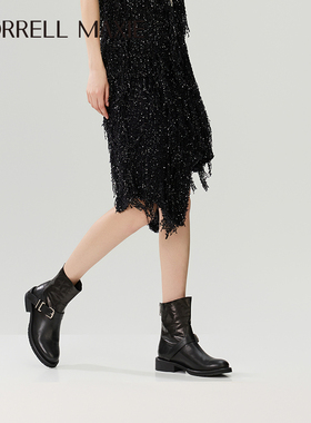 Morrell Maxie百搭圆头黑金属针扣都市牛皮短靴｜MW254039BK