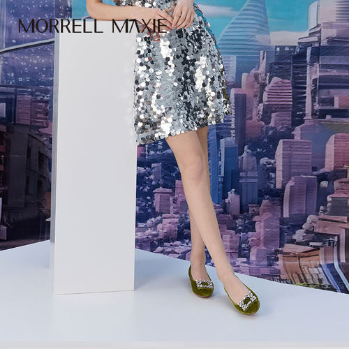 Morrell Maxie绿色圆头丝绒雪花钻扣套包鞋｜MW253003GN