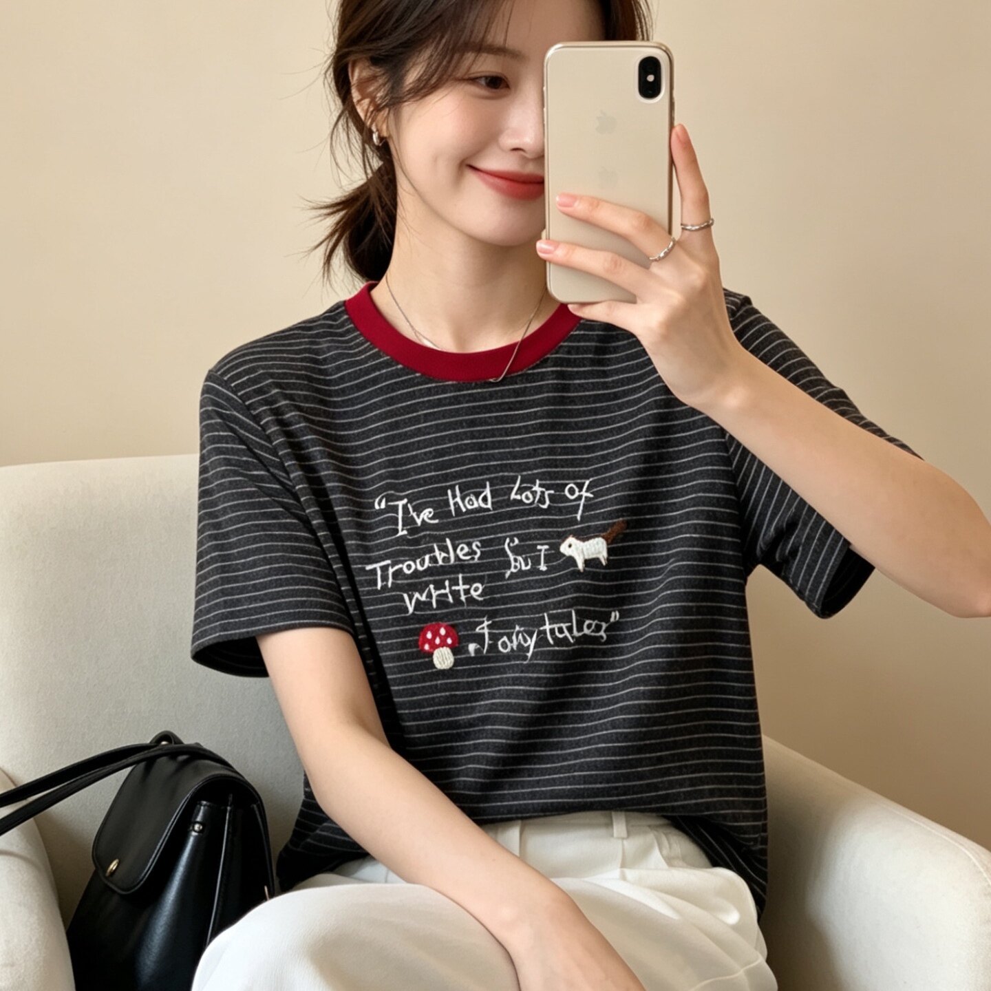 韩系减龄撞色条纹T恤女