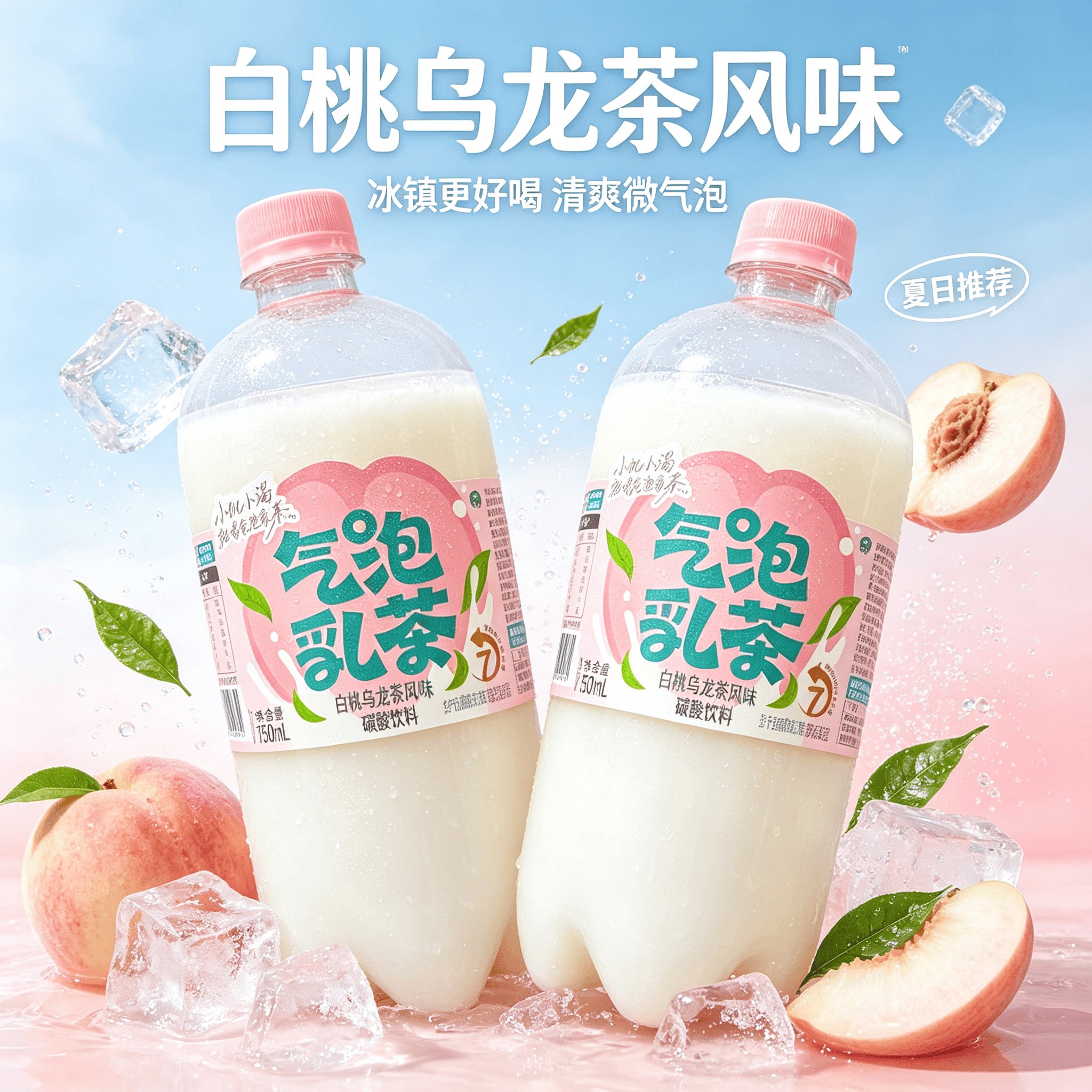 【新品】牧兰提气泡乳茶白桃乌龙茶风味750ml瓶装饮料聚餐分享