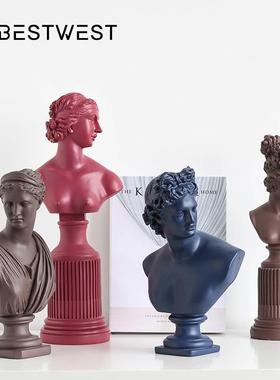 博西家居 北欧女神淑女半身像人物雕像摆件家居软装树脂工艺品