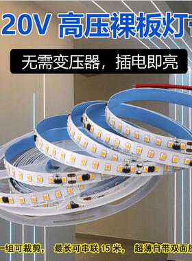 220V高压免驱动灯条2835贴片软灯带裸板套管120灯高亮线条灯