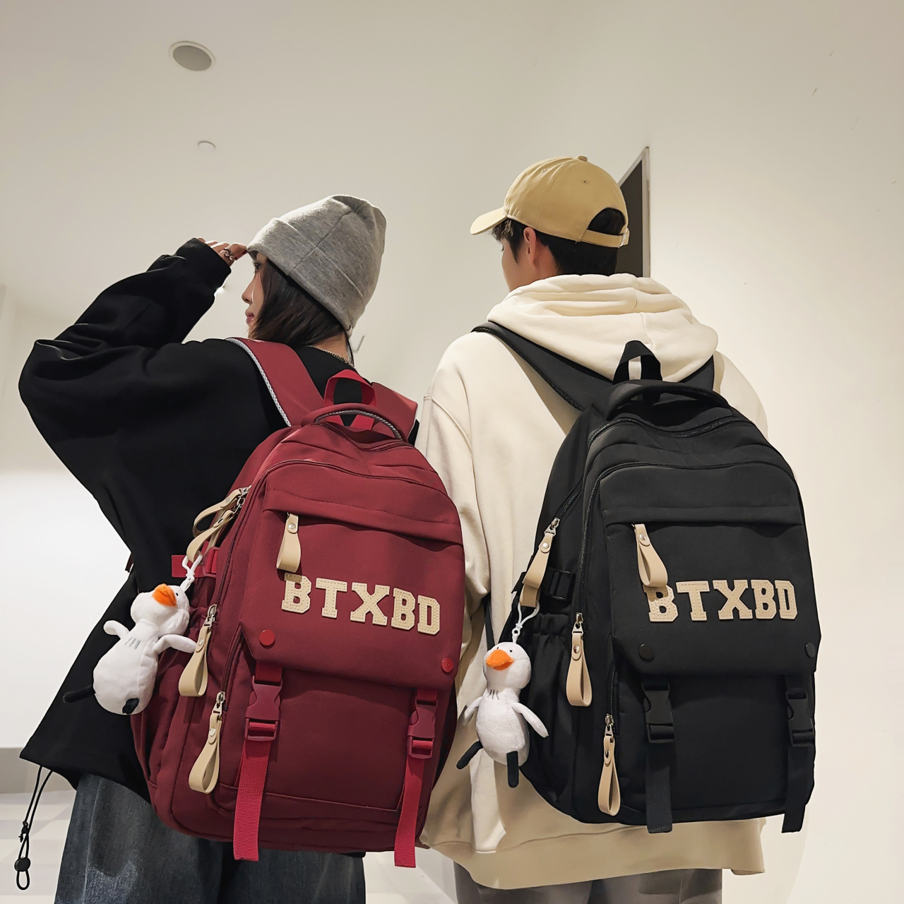 女生大学生双肩包高中学生酒红色背包初中生小学生大容量减负书包