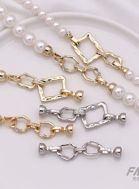 14K电镀真金保色不规则方形椭圆连接扣diy手作项链手链材料配件